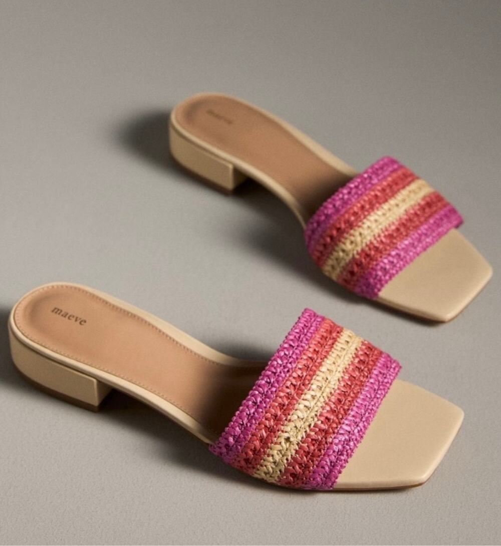 Anthropologie Maeve The Coralie Woven Mule Slide Sandals Size 36 US 5.5 Pink